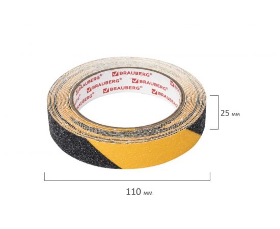Клейкая противоскользящая лента BRAUBERG 25 мм х 5 м, черно-желтая, зернистая, основа ПВХ 606773 – изображение 4