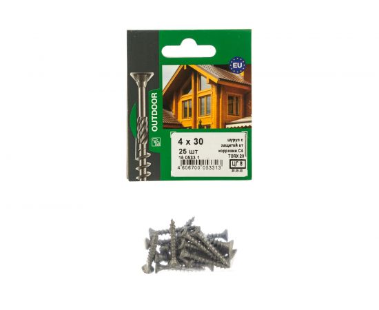 Усиленный саморез ЕВРОПАРТНЕР с антикоррозионным покрытием 4.0х30 TX-20, 25 шт 15 0533 1 – изображение 5