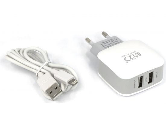 Сетевое зарядное устройство BYZ 2хUSB-А, 2.1А + кабель AM-8pin 1 м, белый 23750-ZL-720IW 