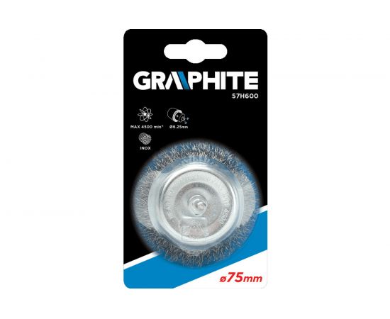 Щетка проволочная чашечная (75 мм; INOX; хвостовик 6.25 мм) GRAPHITE 57H600 – изображение 2