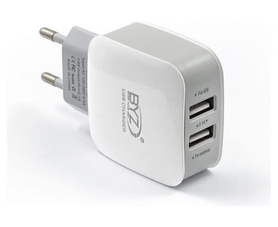 Сетевое зарядное устройство BYZ 2хUSB-А, 2.1А + кабель AM-8pin 1 м, белый 23750-ZL-720IW – изображение 2