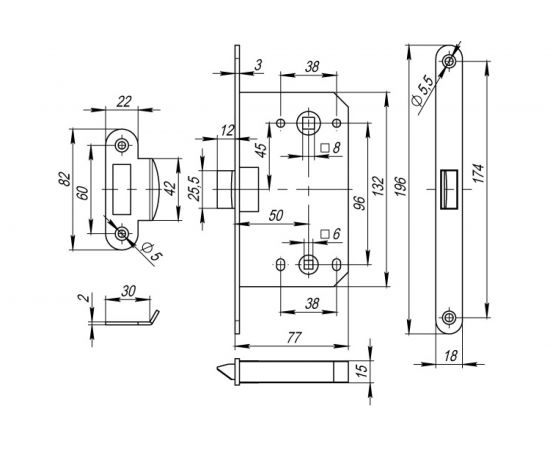 Врезная защелка Fuaro PLASTIC P96WC-50 AB бронза 33609 – изображение 2