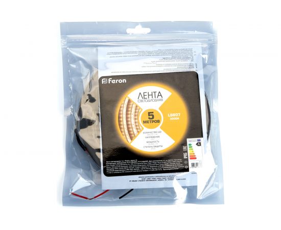 Лента FERON LEDх60/м, 5м, 14.4w/m, 12в, IP65 ,теплый белый/основной белый 27654 – изображение 3