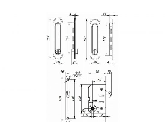 Защелка с ручками для раздвижных дверей PUNTO Soft LINE SL-011 AB 38595 – изображение 3