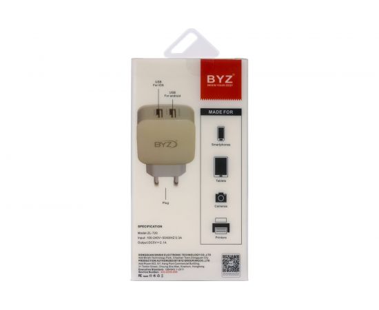 Сетевое зарядное устройство BYZ 2хUSB-А, 2.1А + кабель AM-8pin 1 м, белый 23750-ZL-720IW – изображение 8
