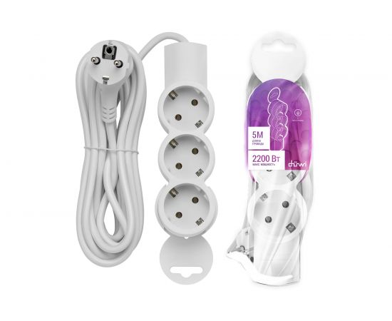 Удлинитель duwi 3 гнезда, без выключателя, с землей, 5 м 32006 9 