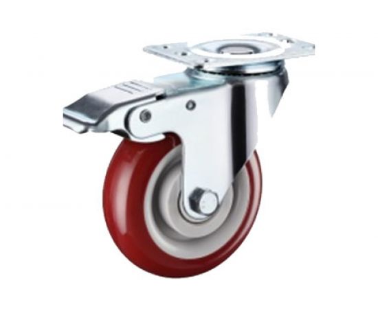 Колесо аппаратное полиуретановое поворотное с площадкой и тормозом 310125Sb (125 мм; 150 кг) А5 1005798 