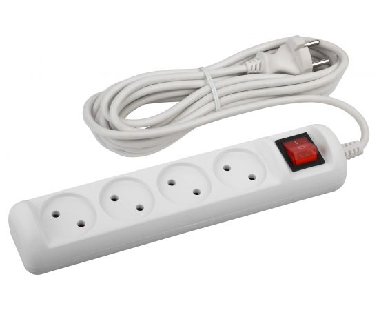 Удлинитель ЭРА U-4s-5m-2x1 без заземления, с выключателем, 4 гнезда, 5 метров, ПВС, 2х1мм2, 10А, 20/720 Б0044054 