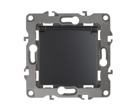 Розетка ЭРА 12-2103-05 2P+E Schuko со шторками с крышкой, 16A-250В, IP20, антрацит Б0014697 