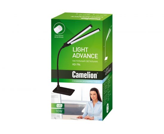 Настольный светильник, чёрный, LED, 10Вт, 2 плафона, 230В, сенсорное включение, 4 уровня яркости, 4000К Camelion KD-794 C02 12493 – изображение 2