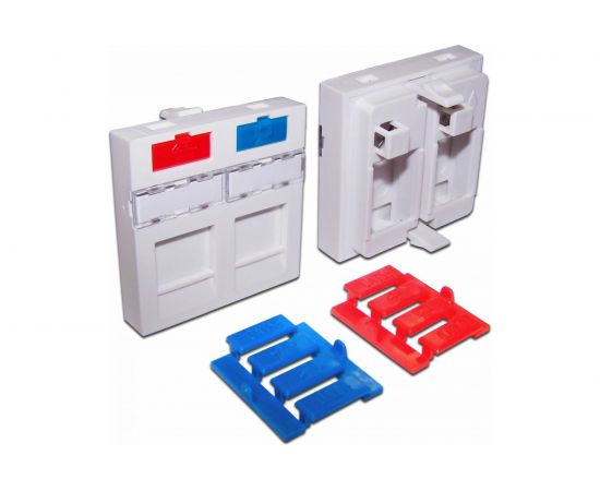 Вставка LANMASTER 45x45 на 2 кейстоуна, со шторкой, маркировк��й, иконками, белая, – изображение 2