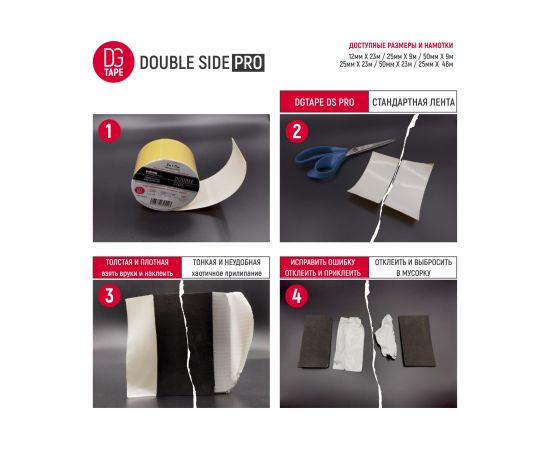 Двухсторонняя тканевая клейкая лента DGTAPE DoubleSide 25 мм х 9 м DS25/9 – изображение 3