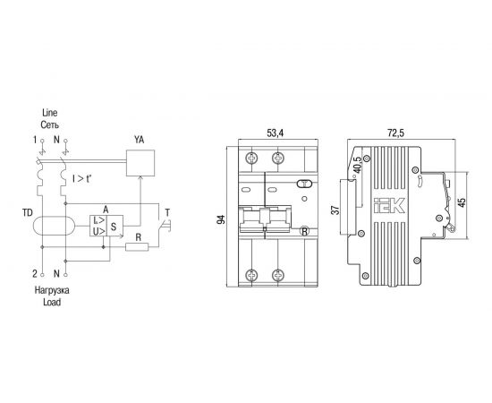 Дифференциальный автомат IEK АД12MS 2Р 50А 100мА MAD123-2-050-C-100 – изображение 3
