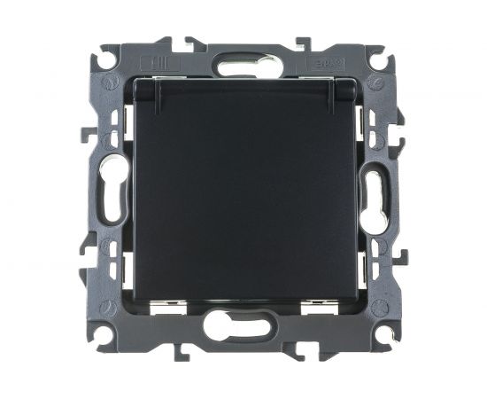 Розетка ЭРА 12-2103-05 2P+E Schuko со шторками с крышкой, 16A-250В, IP20, антрацит Б0014697 – изображение 3