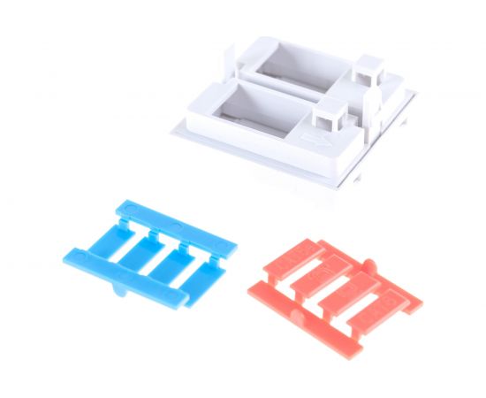 Вставка LANMASTER 45x45 на 2 кейстоуна, со шторкой, маркировк��й, иконками, белая, – изображение 3