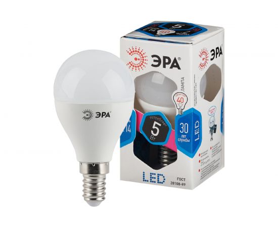Светодиодная лампа ЭРА LED P45-5W-840-E14, шар, нейтральный Б0028487 – изображение 4