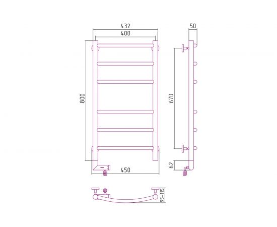 Полотенцесушитель Сунержа РЭБ ГАЛАНТ 2.0 800х400/МЭМ левый, без покрытия 00-5200-8040 – изображение 5