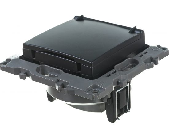 Розетка ЭРА 12-2103-05 2P+E Schuko со шторками с крышкой, 16A-250В, IP20, антрацит Б0014697 – изображение 5