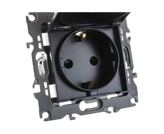 Розетка ЭРА 12-2103-05 2P+E Schuko со шторками с крышкой, 16A-250В, IP20, антрацит Б0014697 – изображение 6