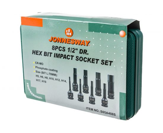 Набор шестигранных ударных головок (8 пр; 1/2""; H5-H19) Jonnesway 48064 – изображение 6