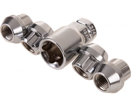 Гайки секретки M12x1.25, 21 мм, конус откр 5 луч 1 кл, хром 001, 4 шт SKYWAY S10702001 