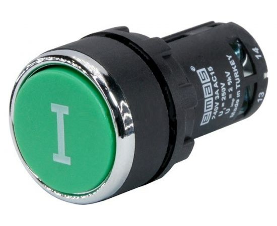 Нажимная кнопка Emas моноблочная, 22 мм, IP 40, 1НО+1НЗ с цифрой II, MB102DY2 