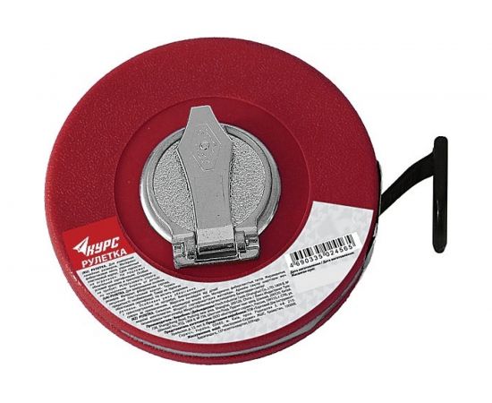 Рулетка (фибергласовая лента 50 м, красный пластиковый корпус) КУРС 17509 