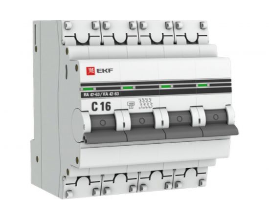 Автоматический выключатель EKF PROxima ВА 47-63, 4P, 16А, 4,5kA SQmcb4763-4-16C-pro 