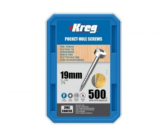 Шурупы Kreg с мелким шагом 3/4" 19 мм Pan Head 500 шт. SPS-F075-500-INT 