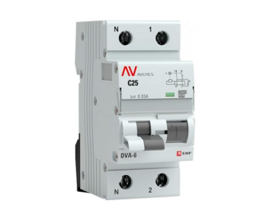 Дифференциальный автомат EKF AVERES DVA-6, 1P+N, 25А, 30мА, 6кА SQrcbo6-1pn-25C-30-a-av 