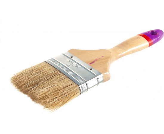 Плоская кисть с натуральной щетиной KRAFOR ЕВРО №3, 75мм, деревянная ручка 004-0030 49215 