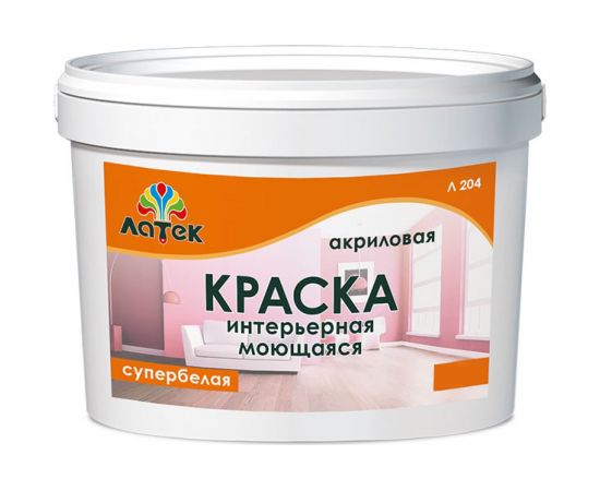 Акриловая моющаяся краска Латек супербелая 14 кг Л204 LAP008 