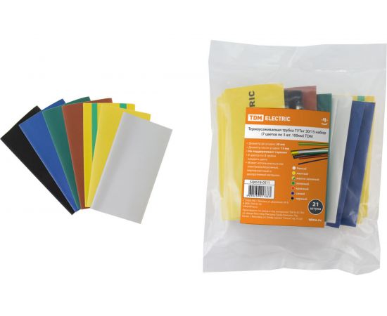 Термоусаживаемая трубка TDM ТУТнг 30/15 набор (7 цветов по 3 шт. 100мм) SQ0518-0511 