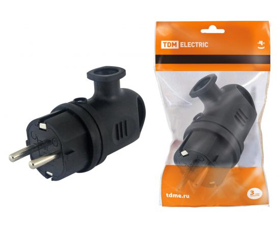 Угловая вилка TDM с ушком, каучук, 2Р+РЕ, 16А, 250В, IP44 SQ0612-0004 