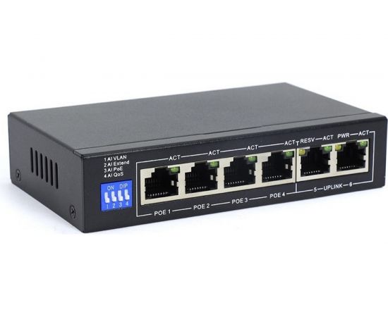 6-портовый коммутатор Amatek AN-S6P4M 100 Мбит/с с PoE+ до 60Вт 7000338 