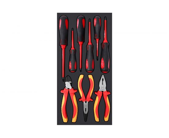Набор диэлектрических отверток и губцевого инструмента AmPro VDE-1000V 9пр, в мягком ложементе T28474 – изображение 2