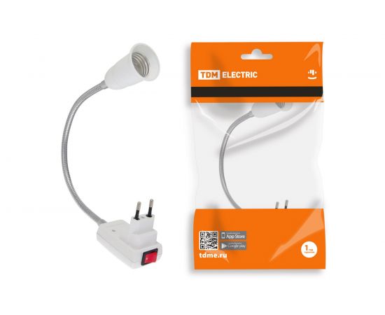 Переходник TDM вилка-Е27 гибкий, 300мм, с выключателем, белый SQ0335-1011 
