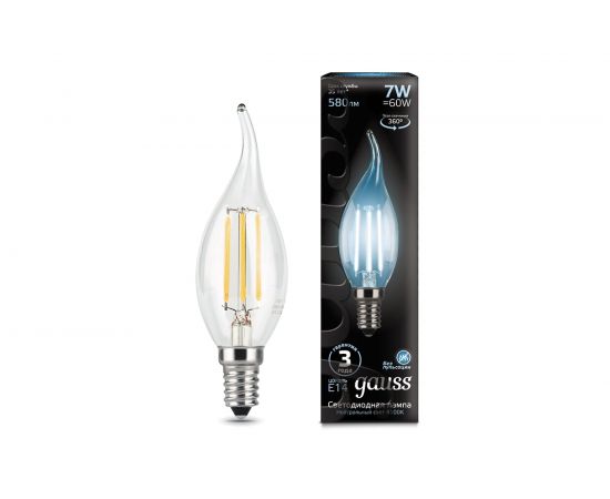 Лампа Gauss LED Filament Свеча на ветру E14 7W 580lm 4100К 104801207 