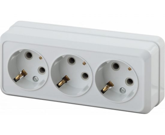 Розетка Intro Quadro 2-206-01 с заземлением трехместная 3x2P+E, 16А-250В, IP20, открытая установка, белый, Б0053819 