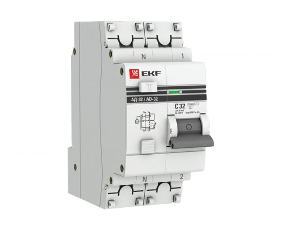 Автоматический выключатель дифференциального тока 1п+N C 32A 30mA тип AC АД-32 EKF PROxima DA32-32-30-pro 303880 