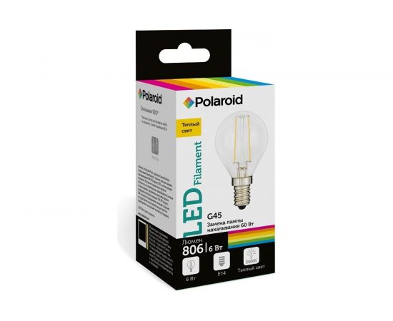 Светодиодная лампа Polaroid 220V FIL G45 6W 3000K E14 806lm PL-G45F6143 