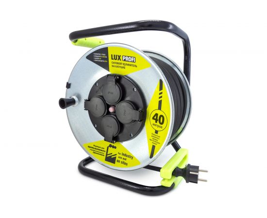 Силовой удлинитель на металлической катушке LUX PROFI К4-Е-40 (74240) КГ 3x2.5 40м 16А 4 розетки с заземлением IP44 4606400430148 