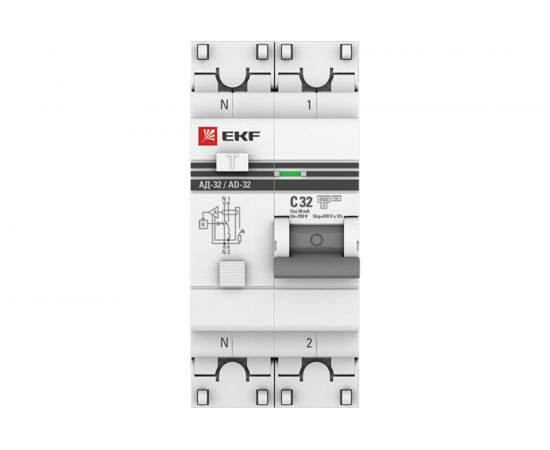 Автоматический выключатель дифференциального тока 1п+N C 32A 30mA тип AC АД-32 EKF PROxima DA32-32-30-pro 303880 – изображение 2