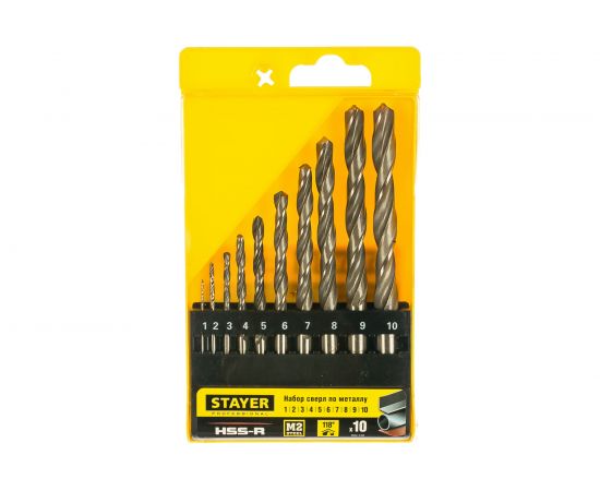 Набор сверл по металлу Professional (10 шт., 1-10 мм, HSS-R, сталь М2S6-5-2) STAYER 29602-H10_z01 – изображение 2