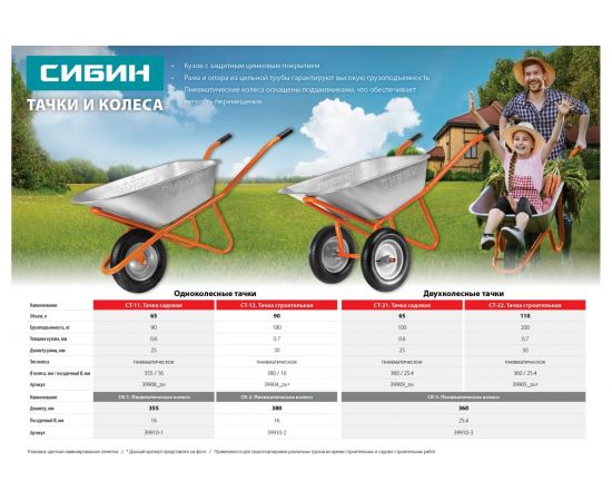 Садовая тачка СИБИН одноколесная, 90 кг СТ-11 39908_z01 – изображение 4