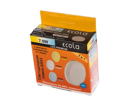 Светодиодная лампа Ecola GX53 LED Premium 7,0W Tablet 220V с измен цв.темп.2700/4200/6000K/ мат стекло 27x75 T5CT70ELC – изображение 6