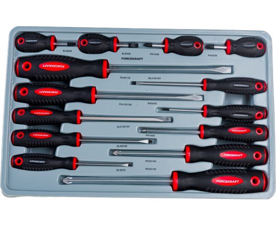 Набор отверток FORCEKRAFT магнитные, Profi, S2, 14пр. 28202 FK-2142 