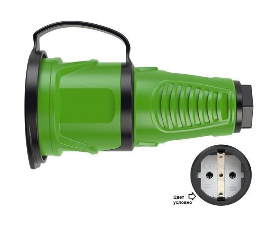 Кабельная розетка PCE 16A 220V 2P+E IP54 с крышкой, корпус зеленый, крышка и маркер черный 2511-us 