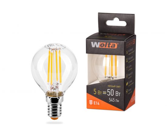 Лампа Wolta ШАР LED FILAMENT, 3000К, 25Y45GLFT5E14 