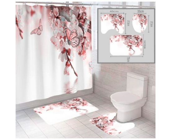 Комплект шторка и два коврика SANTRADE в одном дизайне Цветы 0359 
